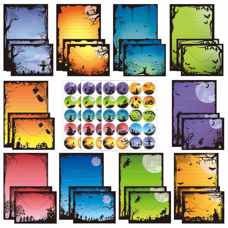 万圣节水彩信纸套装160件信封南瓜色创意派对套装荧光书写邀请函