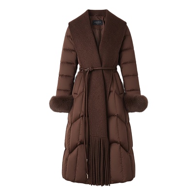 齐黛品牌羽绒服女款冬季高级感妈妈2025新款羊毛呢拼接中长款外套