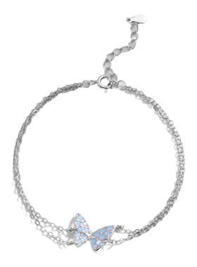 摩典925纯银水晶蝴蝶双层手链女