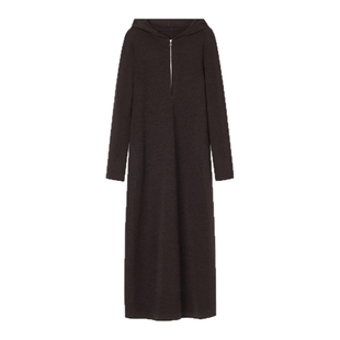 LANCY/朗姿2025秋新款纯羊毛简约气质连帽针织裙高级感长袖连衣裙