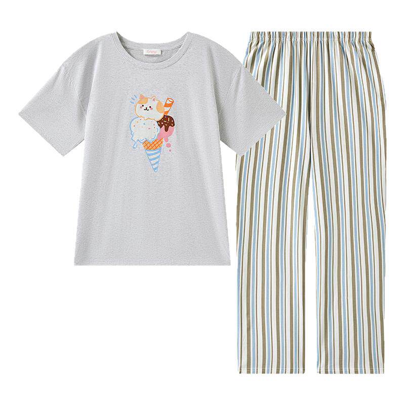兰卓丽女家居服套装圆领棉质睡衣