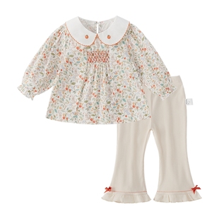 [7A抗菌]女童洋气两件套宝宝秋天碎花娃娃衫裤子法式冬装儿童套装