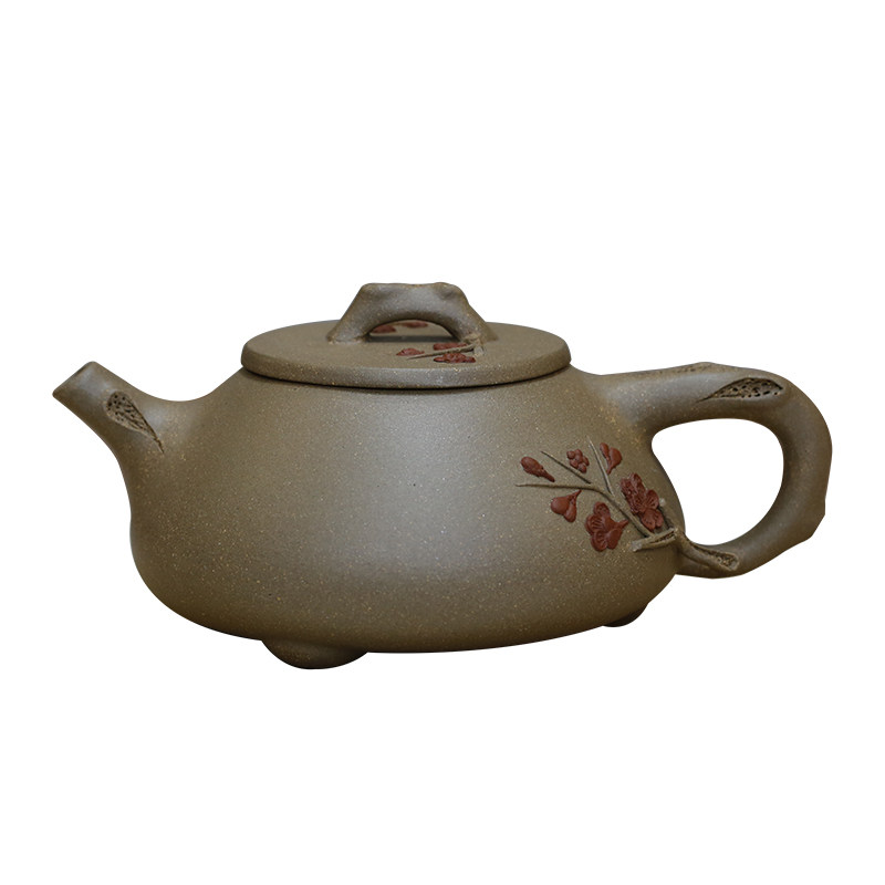正宗宜兴原矿绿泥梅花石瓢茶壶