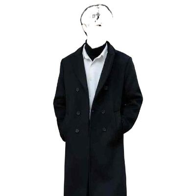 黑色冬春中长款高级感毛呢大衣