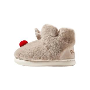 朴西鹿角儿童棉靴毛绒短靴男童冬季新款加厚保暖软底女童宝宝棉鞋