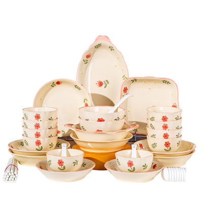 2025新款奶油风釉下彩碗碟套装