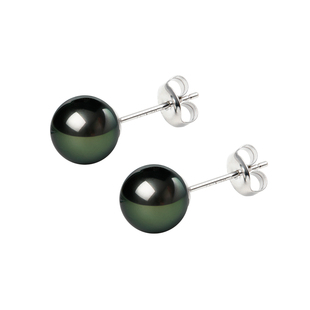 GiO珠宝 18K金大溪地海水黑珍珠耳钉女GUILD孔雀绿耳饰耳环素钉