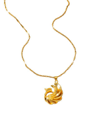 镀24K黄金色凤凰水波吊坠项链女