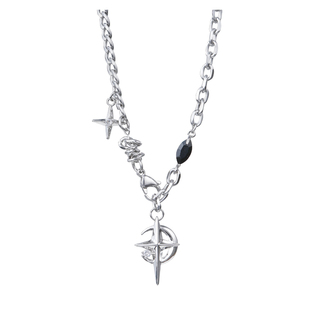 KANSAI黑宝石月牙四芒星小众设计感气质百搭毛衣链个性时尚配饰品