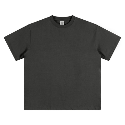 美式小领口复古纯色宽松落肩短袖