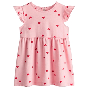 HM童装女婴裙子2026春季新款棉质飞袖印花洋气连衣裙1315438