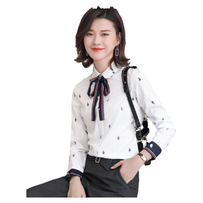 条纹蝴蝶结衬衫女2025秋冬新款长袖上衣气质系带职业工作服套裙寸