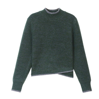 秋冬加厚半高领撞色套头毛衣女