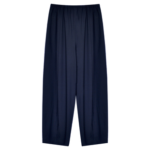 因由秋季精纺羊毛松紧腰宽松哈伦裤梧桐裤萝卜裤压褶九分西装裤女