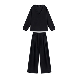 万有引力博物馆 休闲运动套装女2025年新款大V领长袖上衣+阔腿裤