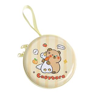 卡皮巴拉零钱包水豚迷你耳机收纳包学生马铁口小盒网纱钥匙收纳包