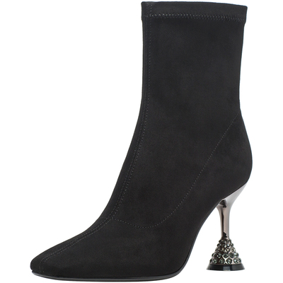 CDF女鞋秋冬季经典时尚气质瘦瘦靴优雅简约方头高跟弹力靴短靴