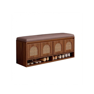 实木藤编鞋柜家用入户门口一体可坐换鞋凳小户型大容量可翻盖鞋架