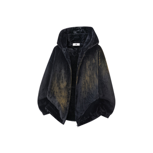 拉夏贝尔仿兔毛棉服外套冬季2025加厚御寒毛绒绒连帽棉衣男女卫衣