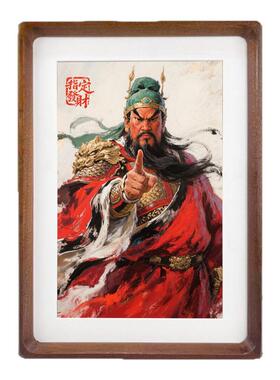 万山手工朱砂关公钟馗招财镇宅桌面摆台画装饰财神关二爷武财神画