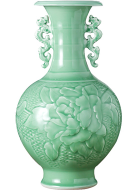 景德镇陶瓷器仿古雕刻插花器玄关