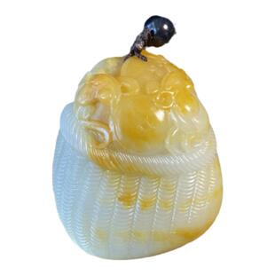 玉雕大师吴金星作品 和田玉2级白玉黄沁籽料把件老鼠钱币才高八斗