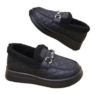 厚底乐福鞋女冬季加绒加厚保暖豆豆鞋2025新款毛毛鞋懒人鞋一脚蹬