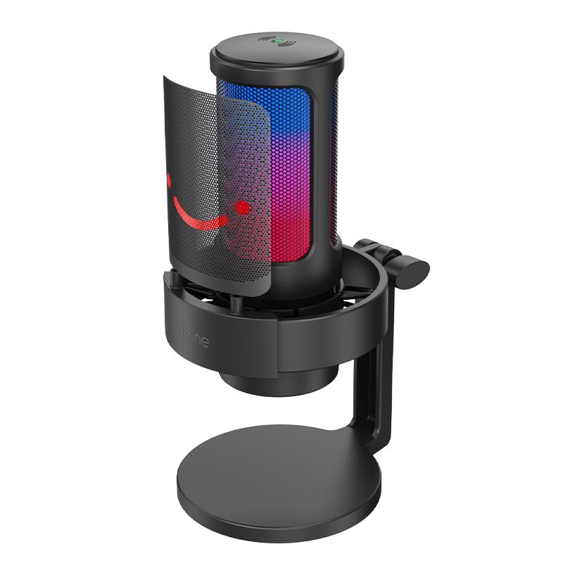 fifine麥克風(fēng)電腦筆記本語音手機(jī)配錄音RGB電容麥游戲直播唱歌A8