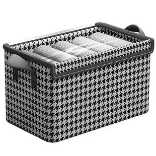 千鸟格秋冬衣服收纳盒带盖放衣柜收纳箱家用折叠整理盒分层收纳筐