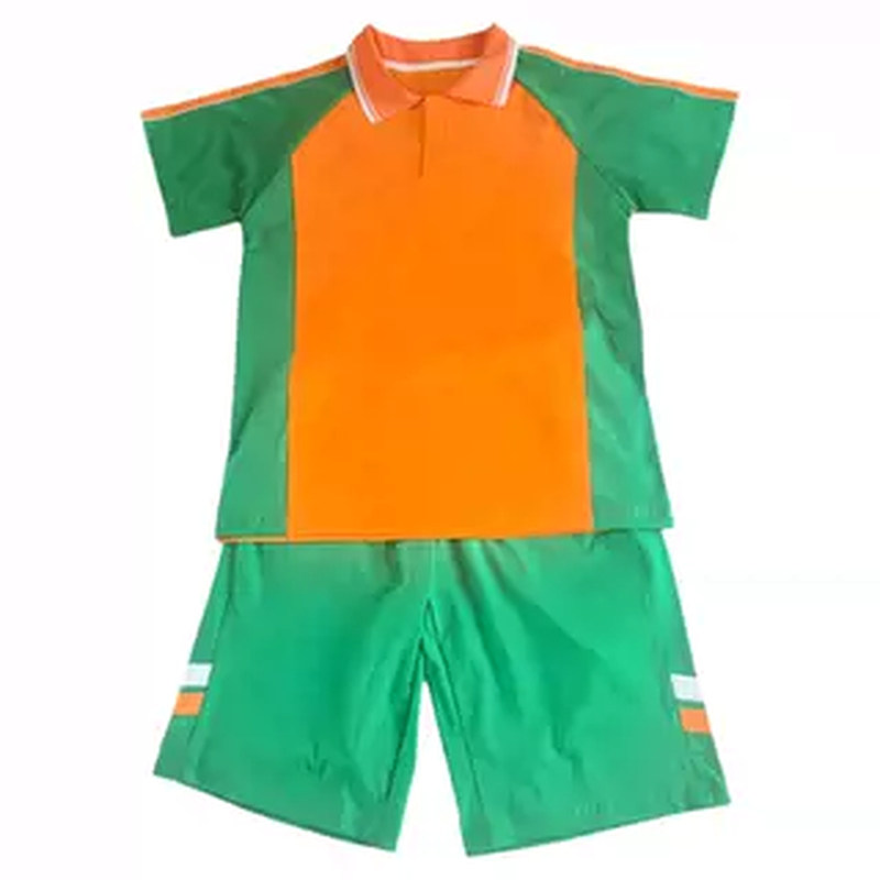 定做北京平西府中小学夏季薄款短袖翻领校服绿色拼色运动休闲宽松