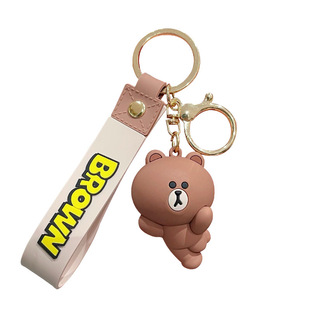 正版LINE FRIENDS布朗熊可妮兔公仔汽车钥匙扣书包挂件女精致饰品
