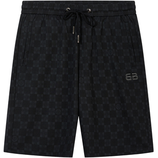 BM格子短裤男士2025新款字母刺绣凉感男裤子潮牌高级感休闲裤夏季