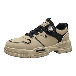 回力男鞋低帮马丁靴男款2025新款男士旋转纽扣厚底增高休闲鞋子男