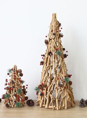 创意木质圣诞网红装饰品ins风大型橱窗摆件简约高级感圣诞树家用