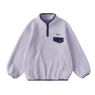 棵初2025年秋冬季新款亲子中大女童摇粒绒卫衣抗静电拼色口袋上衣