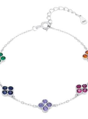 摩典925银多巴胺四叶草五花手链