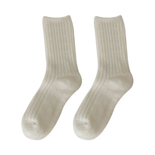 加厚羊毛袜子女中筒ins潮羊绒纯色长袜长筒堆堆袜秋冬保暖诸暨袜