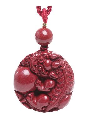 天然朱砂原矿石貔貅吊坠