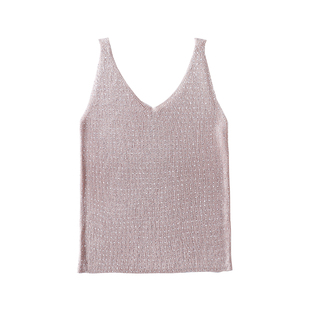 2025秋季内搭针织烫钻亮丝bling吊带背心女纯色无袖打底衫V领上衣