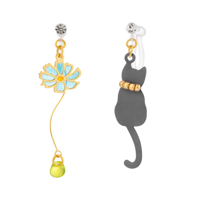 OSEWAYA不对称猫咪花朵耳夹