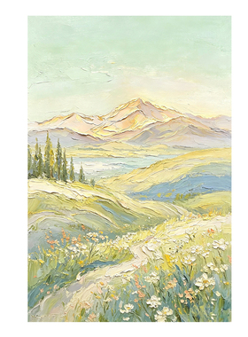 日照金山手绘油画客厅风景装饰画