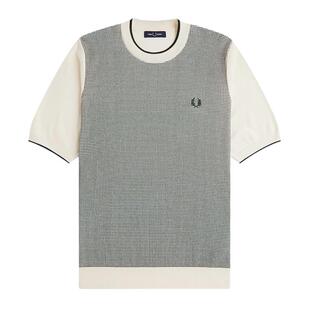 FRED PERRY男装圆领短袖针织衫2026夏季新款英伦风尚拼色薄毛衣