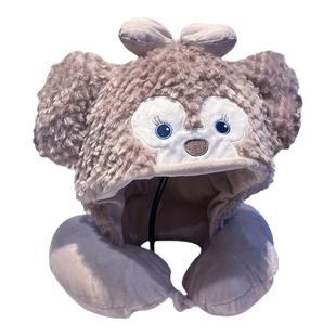 可爱达菲雪莉玫U型枕帽子护耳帽女旅游连帽靠枕秋冬季保暖护颈枕