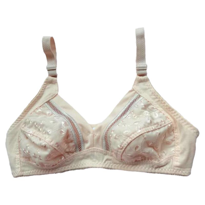 贵丽花文胸中老年大码无钢圈超薄款内衣刺绣全棉布妈妈内衣背扣女