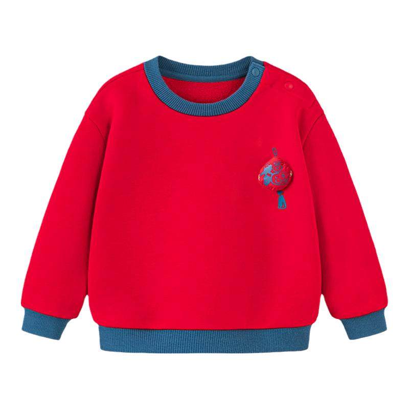 迷你巴拉巴拉女童拜年服宝宝加绒新年卫衣2025秋冬新款儿童红上衣