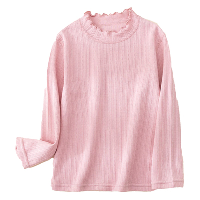 女童纯棉木耳边高领打底T恤