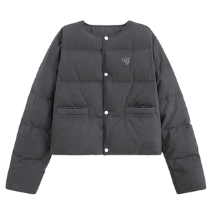 UNIFREE灰色圆领羽绒服冬季新款复古轻薄90绒小个子保暖短款外套