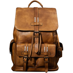 HANMIIS二战胡椒盐新款头层牛皮大容量双肩包全真皮男士背包书包