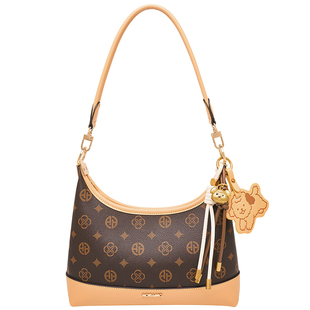 奥康腋下包2026新款牛角包包女高级通勤包老花斜挎包大容量单肩包