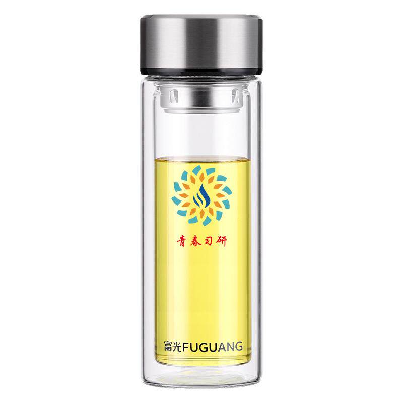富光玻璃杯印字logo水杯子定制创意双层便携大容量带柄泡茶杯刻字